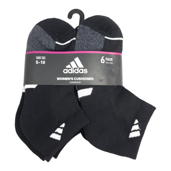 Adidas Womens Cushioned Low-Cut Socks 6 Pair Aeroready Size 5-10 Black Gray - Picture 7 of 7